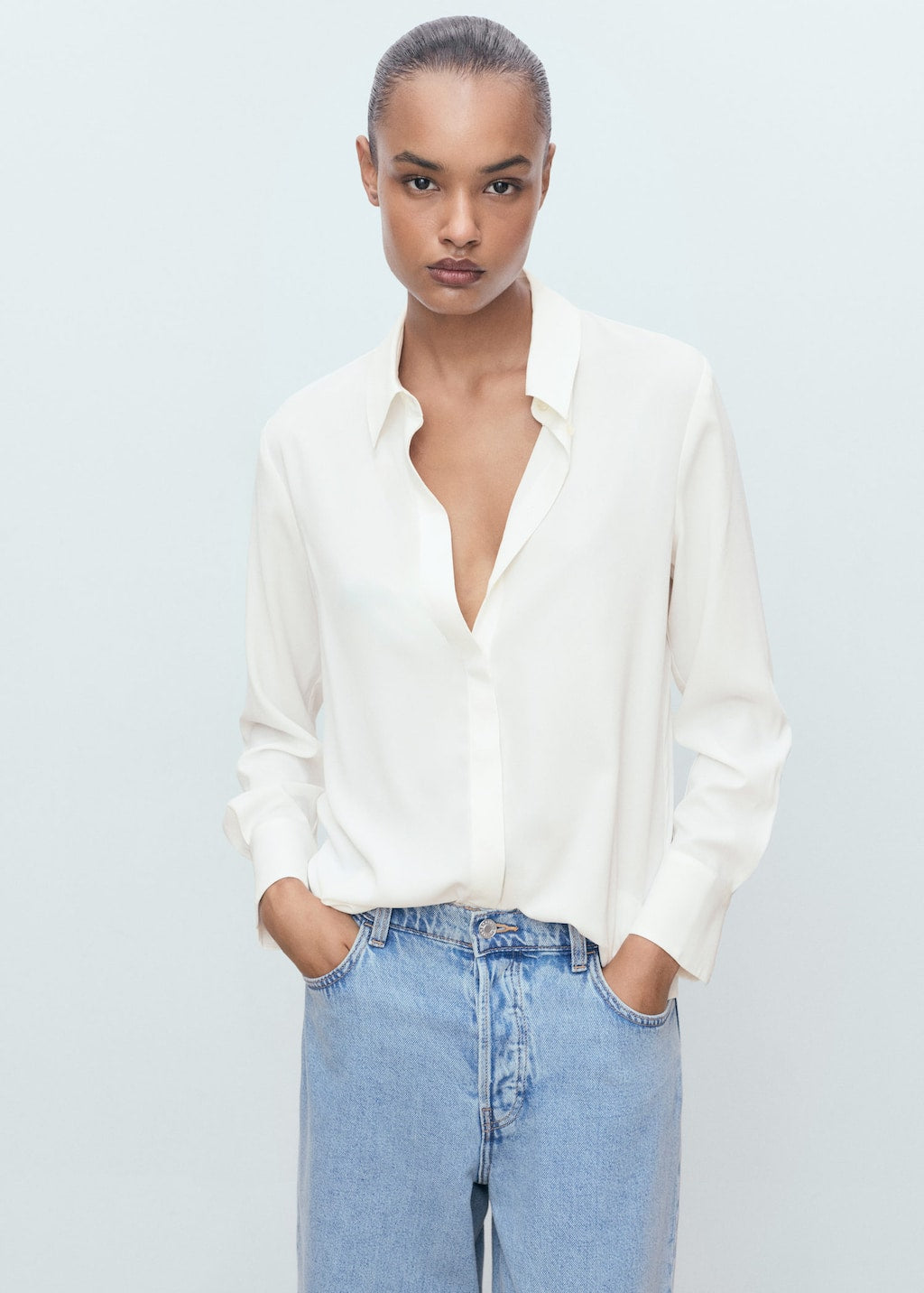 mango dress shirt Women's Striped Linen-Blend Shirt-Style The Mango cotton mix shirt in mushroom offers a sophisticated addition to any mans wardrobe MANGO MAN - Striped slim-fit