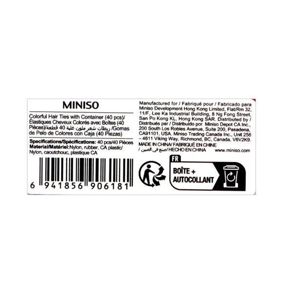 MINISO COLORFUL HAIR TIES WITH CONTAINER (40 PCS) 2013200610106 RUBBER BAND
