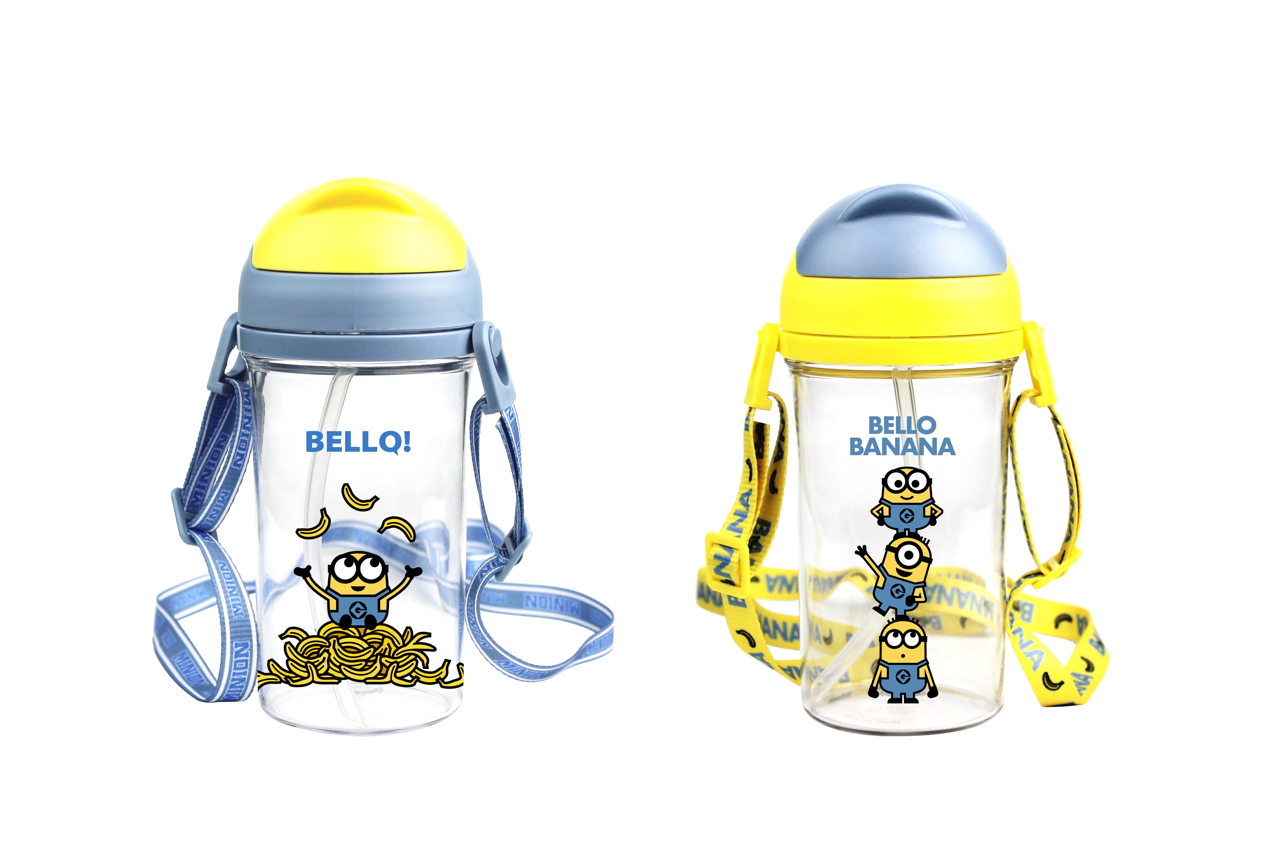 MINISO Minions Collection Plastic Water Bottle with Straw and Shoulder  Strap - 600mL Yellow Tumbler
