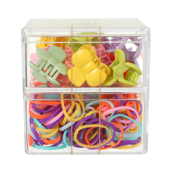 MINISO BASIC SERIES DOUBLE-LAYER HAIR CLAW CLIPS & HAIR TIES ( 220 PCS ) 2014729210105 HAIR CLIPS IN STORAGE BOX