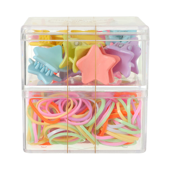 MINISO BASIC SERIES DOUBLE-LAYER HAIR CLAW CLIPS & HAIR TIES ( 220 PCS ) 2014729210105 HAIR CLIPS IN STORAGE BOX