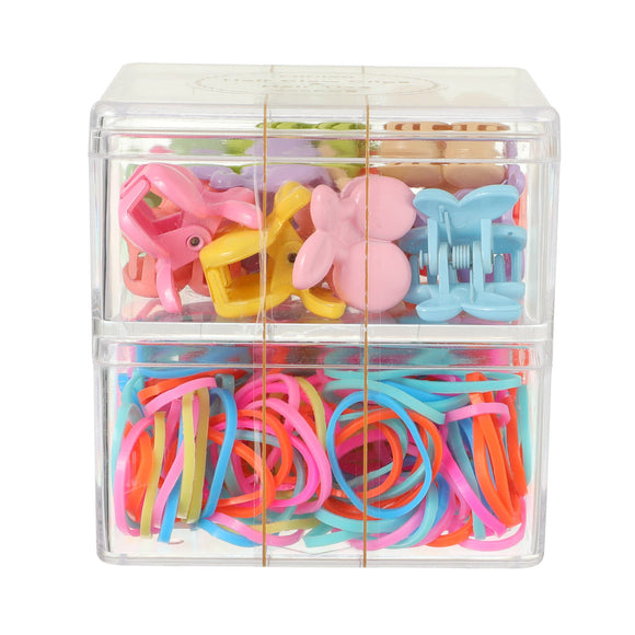 MINISO BASIC SERIES DOUBLE-LAYER HAIR CLAW CLIPS & HAIR TIES ( 220 PCS ) 2014729210105 HAIR CLIPS IN STORAGE BOX