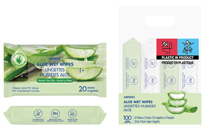 MINISO ALOE WET WIPES ( 20 WIPES × 4 PACKS ) 2014804710100 SKIN CARE & CLEANSING PRODUCTS