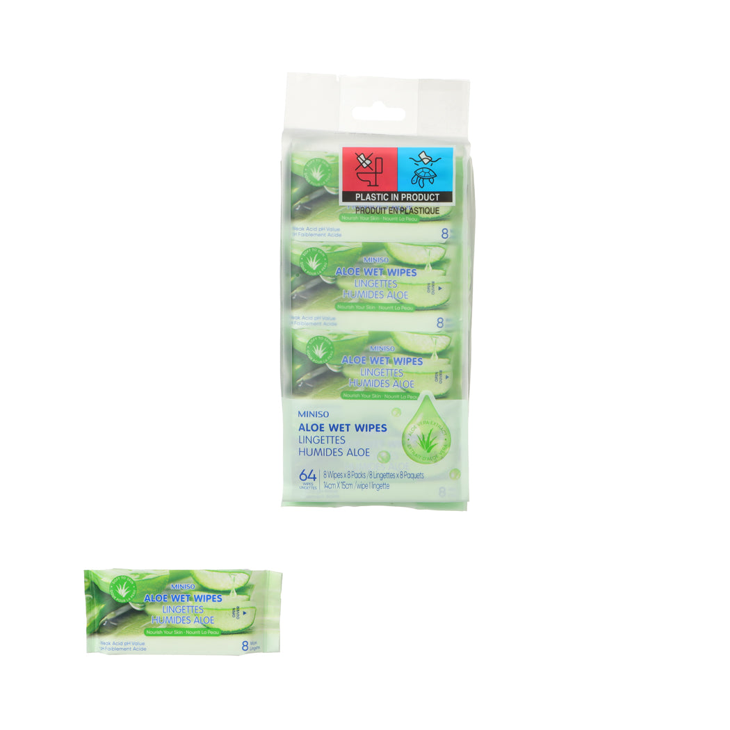 MINISO ALOE WET WIPES ( 8 WIPES × 8 PACKS ) 2014804810107 SKIN CARE & CLEANSING PRODUCTS