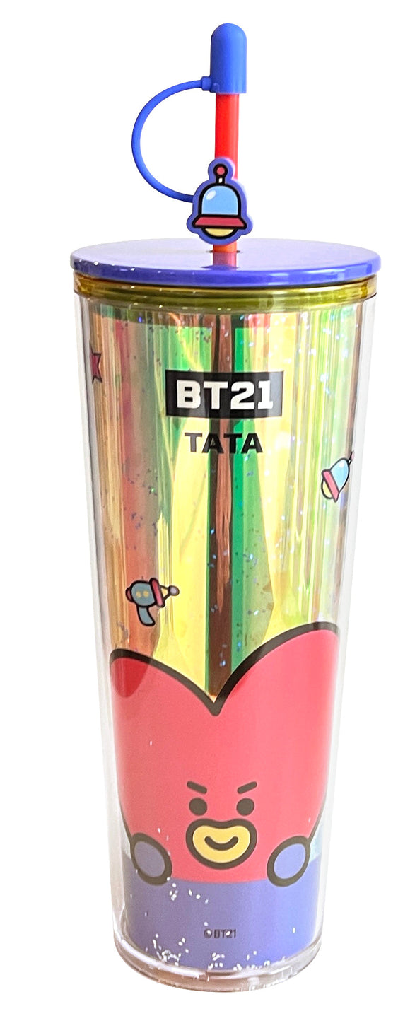 MINISO BT21 COLLECTION DOUBLE WALL PLASTIC TUMBLER WITH STRAW (800ML)(TATA) 2016371012106 PLASTIC WATER BOTTLE