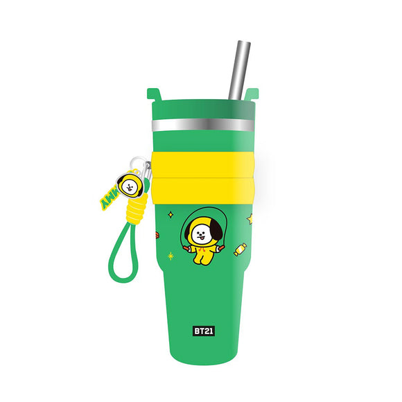 MINISO BT21 COLLECTION DOUBLE WALL STEEL TUMBLER WITH SLEEVE AND STRAW ( 900ML ) ( CHIMMY ) 2018486710106 STEEL CUP