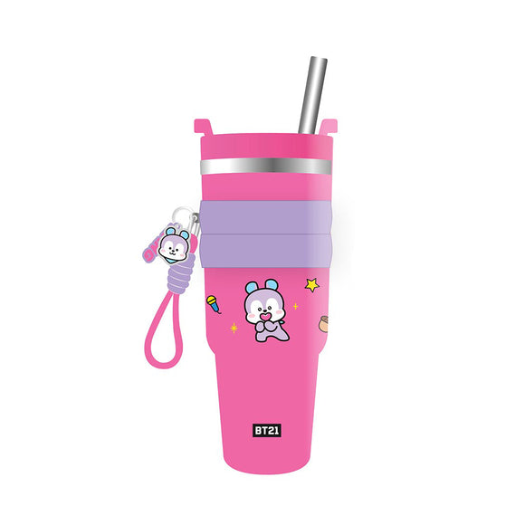 MINISO BT21 COLLECTION DOUBLE WALL STEEL TUMBLER WITH SLEEVE AND STRAW ( 900ML ) ( MANG ) 2018486712100 STEEL CUP