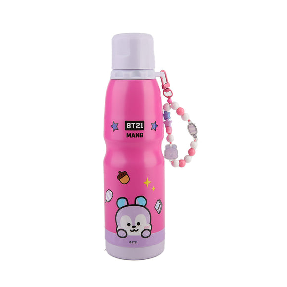 MINISO BT21 COLLECTION INSULATED WATER BOTTLE WITH PENDANT 600ML ( MANG ) 2018516212105 PLASTIC WATER BOTTLE