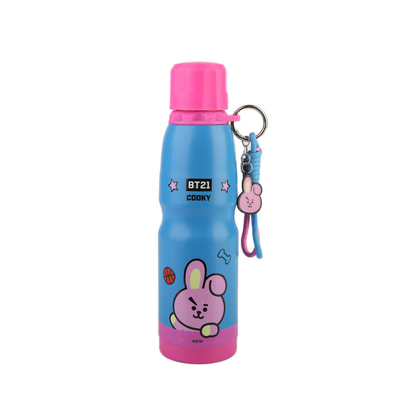 MINISO BT21 COLLECTION INSULATED WATER BOTTLE WITH PENDANT 600ML ( COOKY ) 2018516216103 PLASTIC WATER BOTTLE