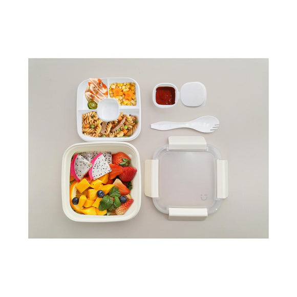 MINISO GRACEFUL SERIES 2 COMPARTMENTS SALAD CONTAINER 1.1L ( BEIGE ) 2021468710100 BENTO BOX