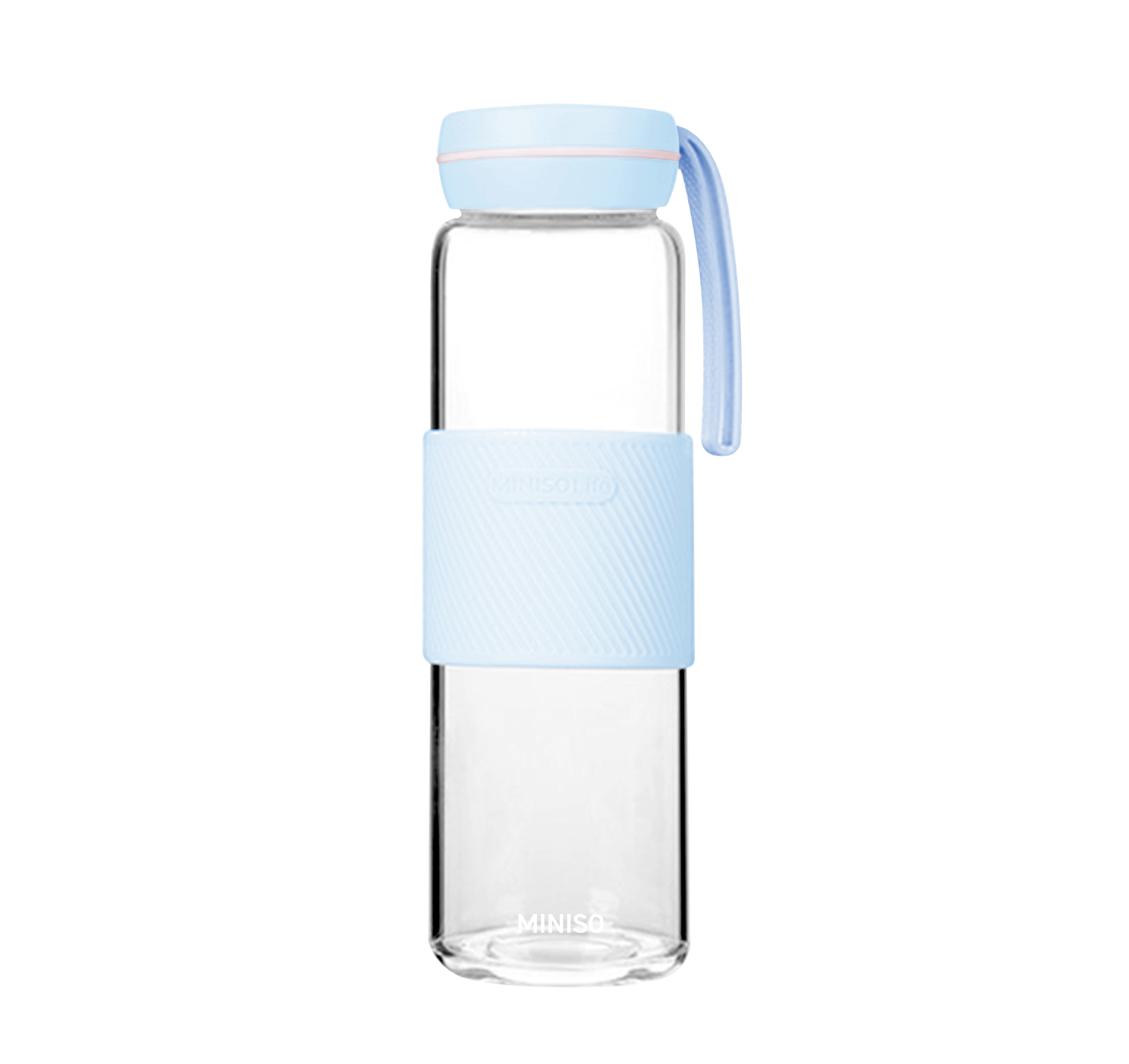 MINISO SOLID COLOR HANDLE HIGH BOROSILICATE GLASS BOTTLE 500ML(BLUE) 2