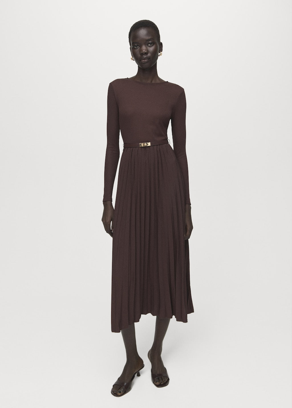 pleated midi dress mango MANGO CALDERA-W 27041334-32 MANGO WOMEN DRESS FULL LENGTH