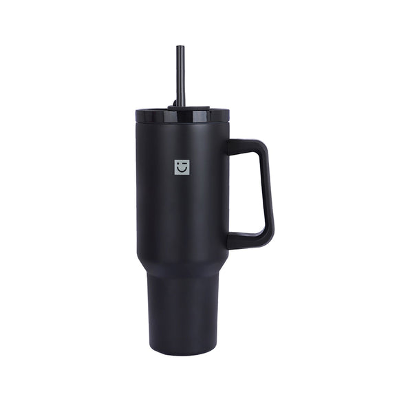 MINISO DOPAMINE SERIES DOUBLE WALL STEEL BOTTLE WITH HANDLE & STRAW 1200ML(BLACK) 2022743814100 PLASTIC WATER BOTTLE
