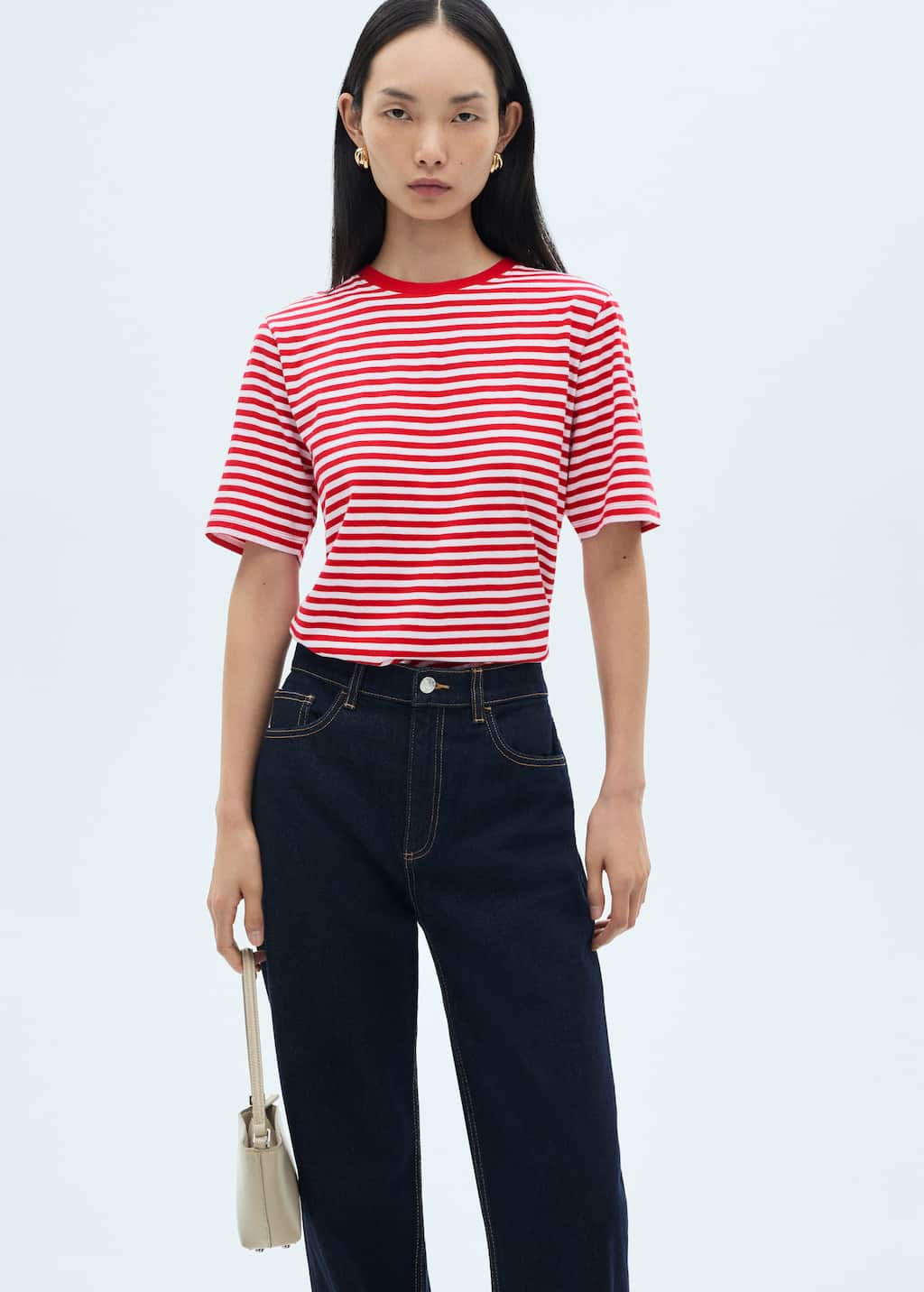 【BAON】[unisex] Makuko Stripe Over Short Sleeve Hood Shirt VTG Michiko Koshino London Jeans Beige Logo Crew Neck