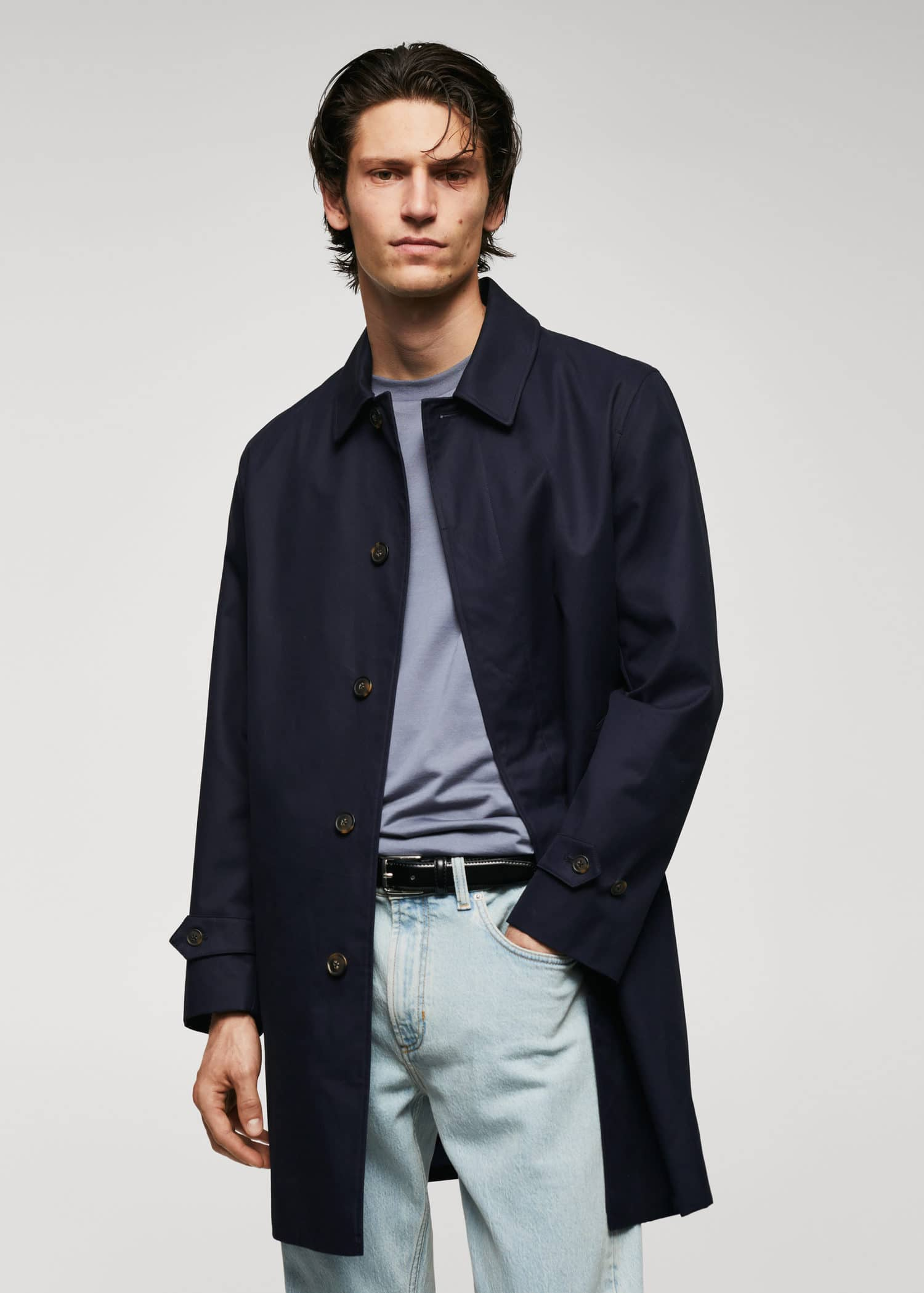 Mango navy trench coat best sale