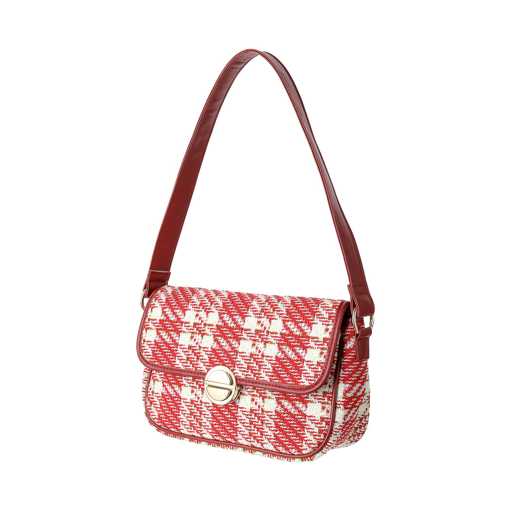 MINISO PLAID CROSSBODY SHOULDER BAG WITH FLAP(RED) 2012301311103