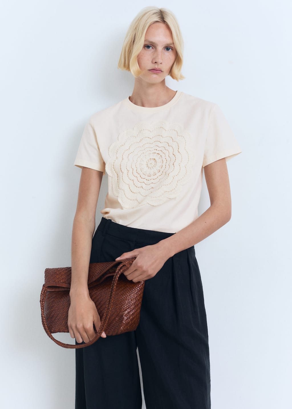 MANGO CROCHE-H 17001153-05 MANGO WOMEN T-SHIRT SHORT SLEEVE