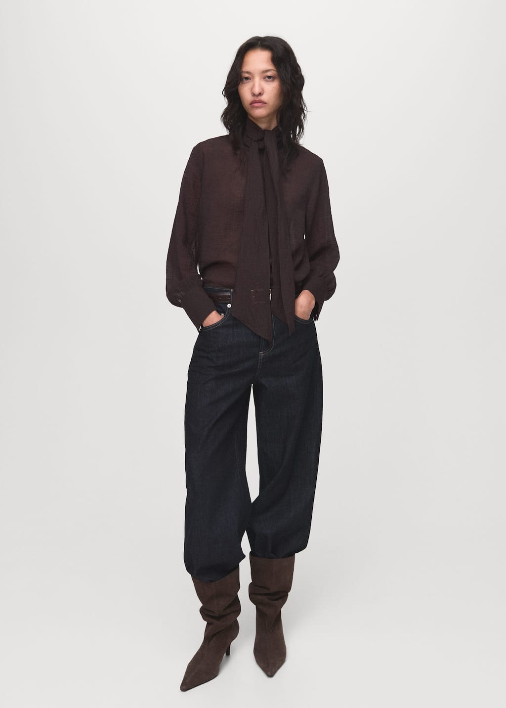 MANGO BROWN 17044138-32 MANGO WOMEN BLOUSE