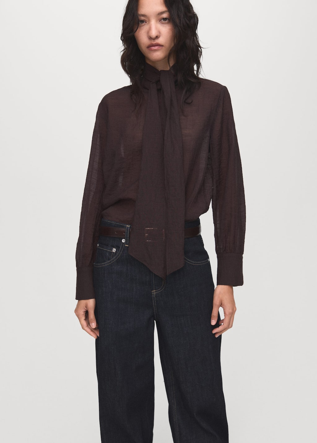 MANGO BROWN 17044138-32 MANGO WOMEN BLOUSE