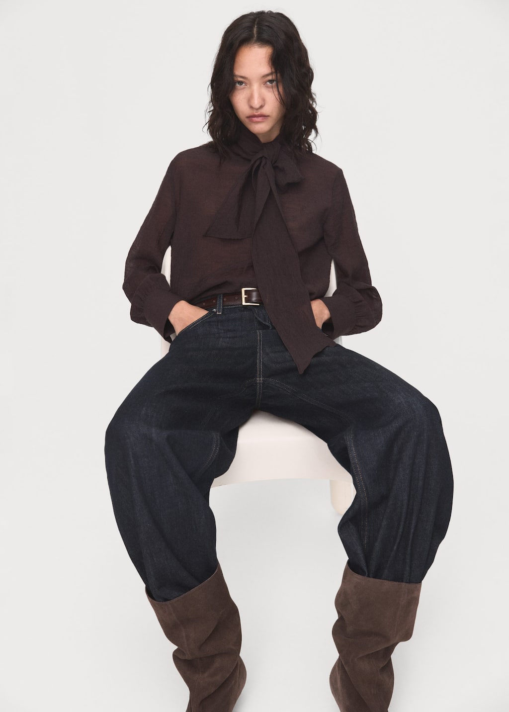 MANGO BROWN 17044138-32 MANGO WOMEN BLOUSE