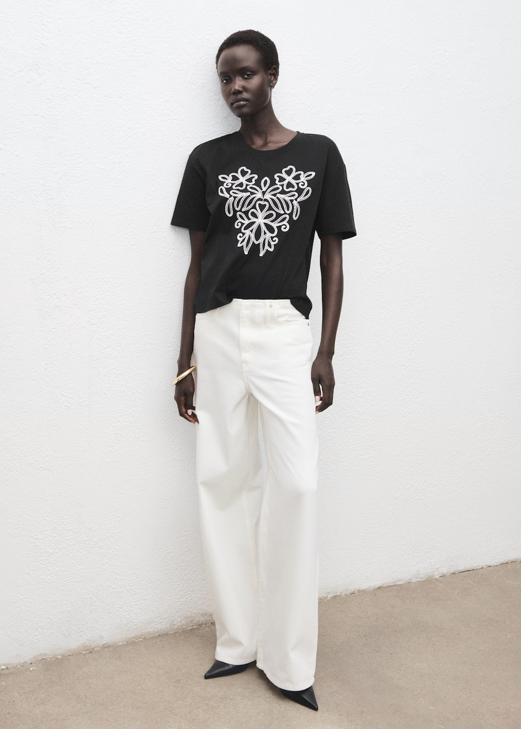 MANGO CONTRAST-W 17086736-99 MANGO WOMEN T-SHIRT SHORT SLEEVE