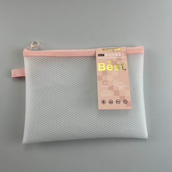 MINISO EVA SINGLE-LAYER MESH PENCIL CASE (24*18CM) (PINK) 2029079010107