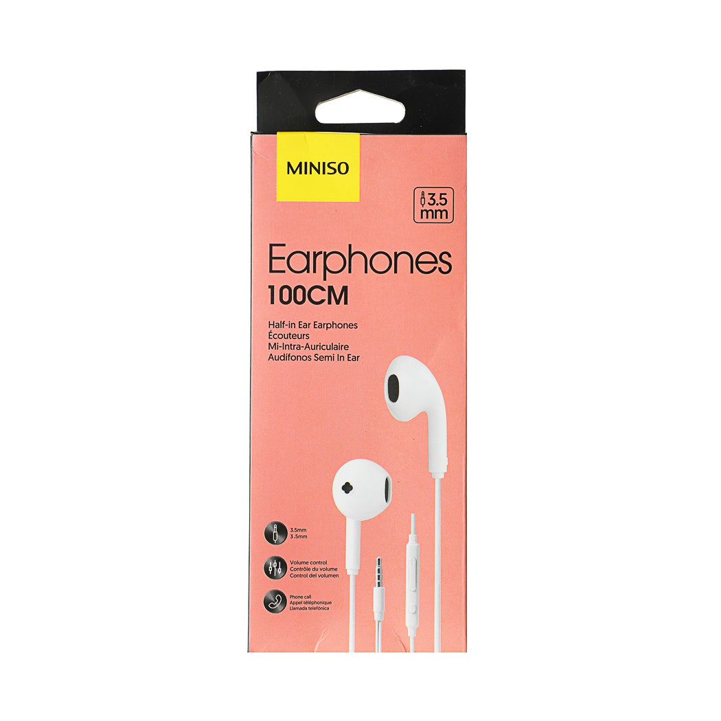 MINISO CLASSIC HALF-IN EAR EARPHONES FOR MUSIC  MODEL: HF230 (WHITE) 2007169611106 EARPHONES