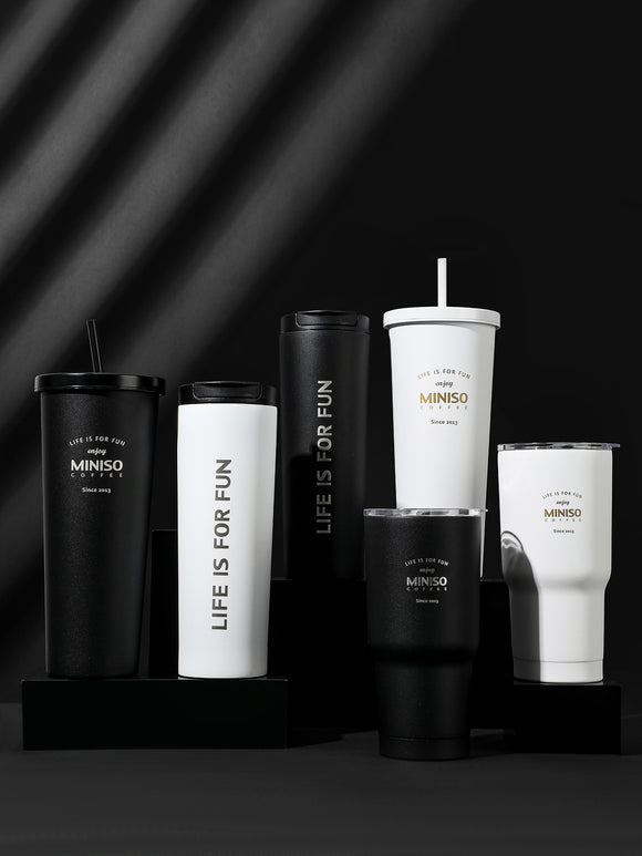 MINISO CLASSIC BLACK & WHITE SERIES-STEEL BOTTLE 580ML, WHITE 2009942811109 STEEL CUP