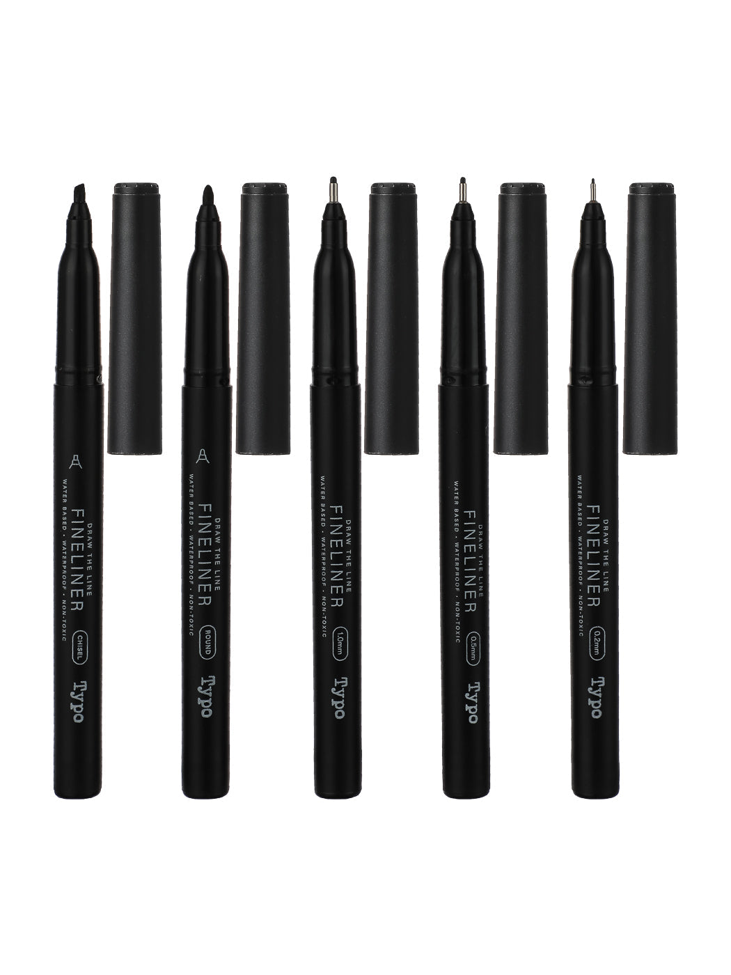 MINISO 5 BLACK FINELINERS SET (ROUND, 1.0MM, CHISEL, 0.5MM, 0.2MM) 2010929410109 PEN