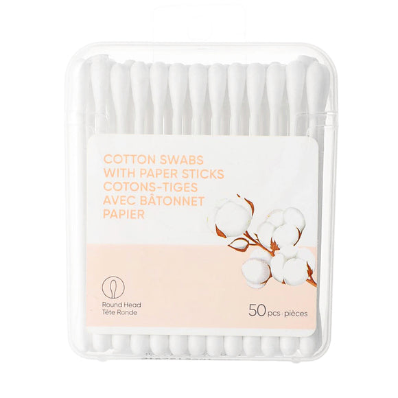 MINISO COTTON SWABS WITH PAPER STICKS (ROUND HEAD, 50 PCS) 2011388910100 COTTON SWABS