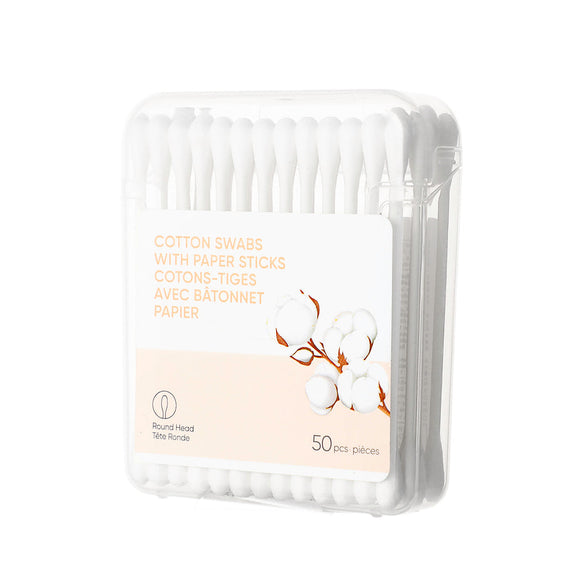 MINISO COTTON SWABS WITH PAPER STICKS (ROUND HEAD, 50 PCS) 2011388910100 COTTON SWABS