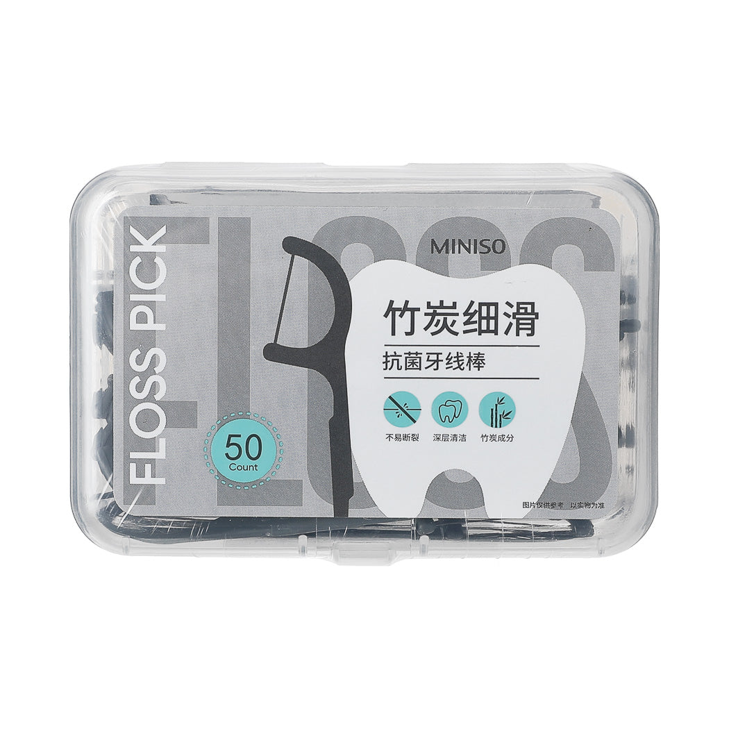 MINISO BAMBOO CHARCOAL SMOOTH THIN ANTIBACTERIAL DENTAL FLOSSERS (50 PCS*3） 2012269410108 DENTAL FLOSS