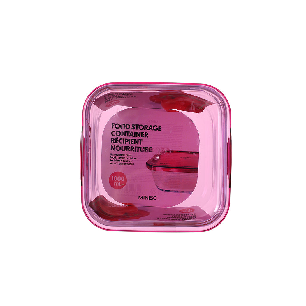 MINISO HEAT-RESISTANT GLASS FOOD STORAGE CONTAINER (1000ML)(ROSE RED) 2012504811103 FOOD CONTAINER