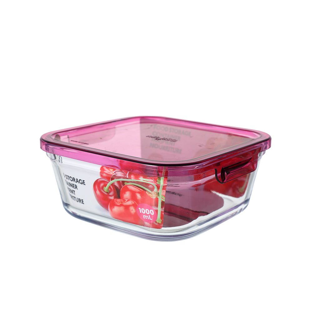 MINISO HEAT-RESISTANT GLASS FOOD STORAGE CONTAINER (1000ML)(ROSE RED) 2012504811103 FOOD CONTAINER