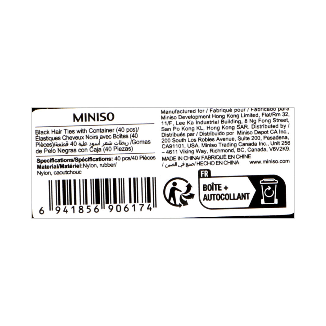 MINISO BLACK HAIR TIES WITH CONTAINER (40 PCS) 2013200510109 RUBBER BAND