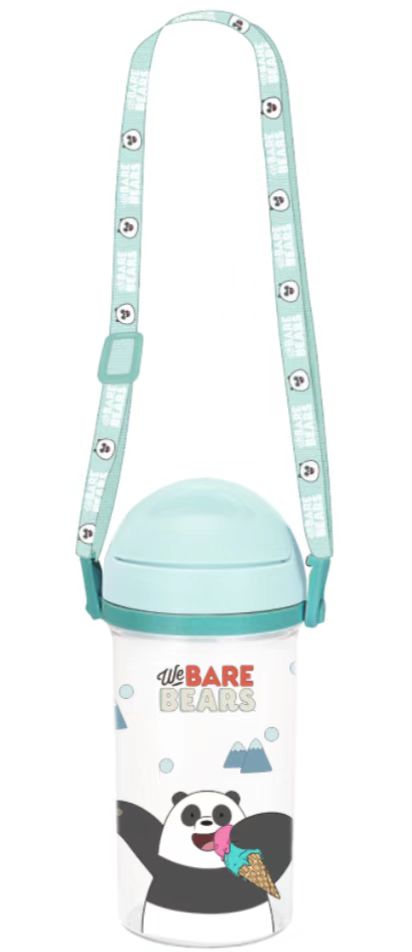 MINISO WE BARE BEARS COLLECTION 5.0 STRAW WATER BOTTLE WITH SHOULDER STRAP (400ML)(PANDA) 2013383911106 PLASTIC WATER BOTTLE