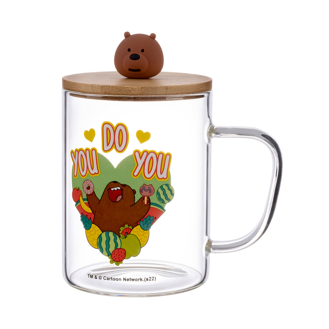 MINISO WE BARE BEARS COLLECTION 5.0 HIGH BOROSILICATE GLASS CUP WITH LID (440ML)(GRIZZ) 2013797410103 HIGH BOROSILICATE GLASS WATER BOTTLE