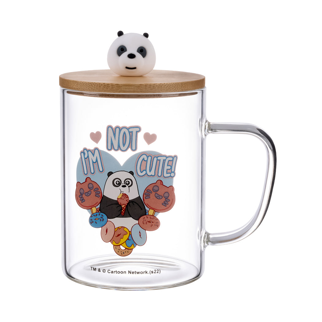 MINISO WE BARE BEARS COLLECTION 5.0 HIGH BOROSILICATE GLASS CUP WITH LID (440ML)(PANDA) 2013797411100 HIGH BOROSILICATE GLASS WATER BOTTLE