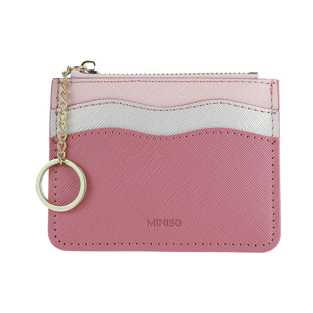 MINISO WOMEN'S WAVY TRICOLOR TOP ZIP COIN PURSE(PINK) 2013834111109 CARD POUCH/ KEY POUCH