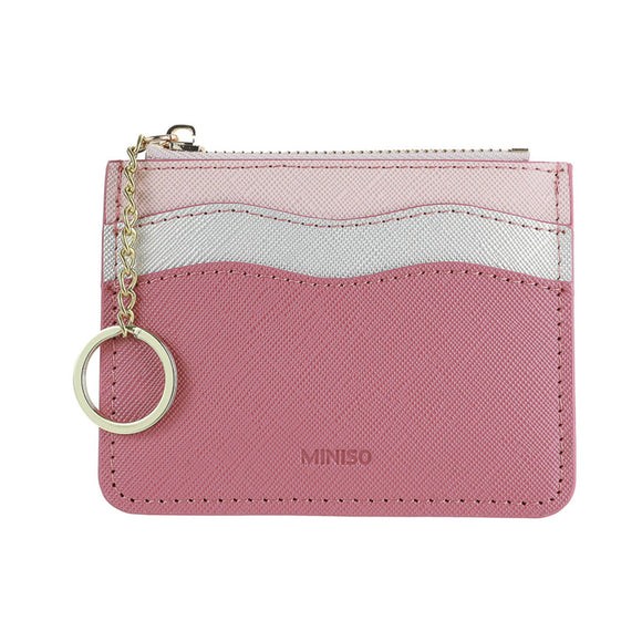 MINISO WOMEN'S WAVY TRICOLOR TOP ZIP COIN PURSE(PINK) 2013834111109 CARD POUCH/ KEY POUCH