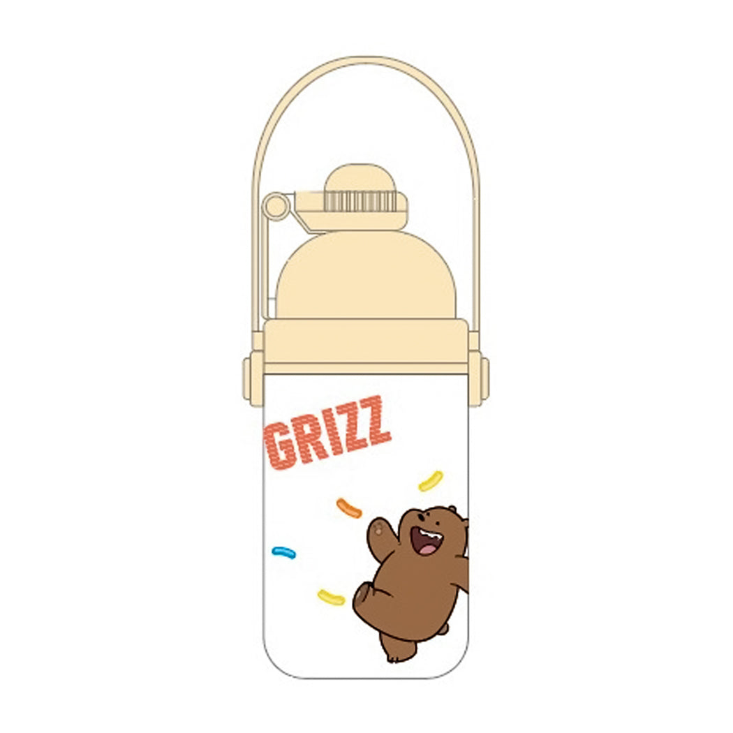 MINISO WE BARE BEARS COLLECTION 5.0 PLASTIC BOTTLE WITH SHOULDER STRAP ( 500ML ) ( GRIZZ ) 2014418610100 LIFE DEPARTMENT