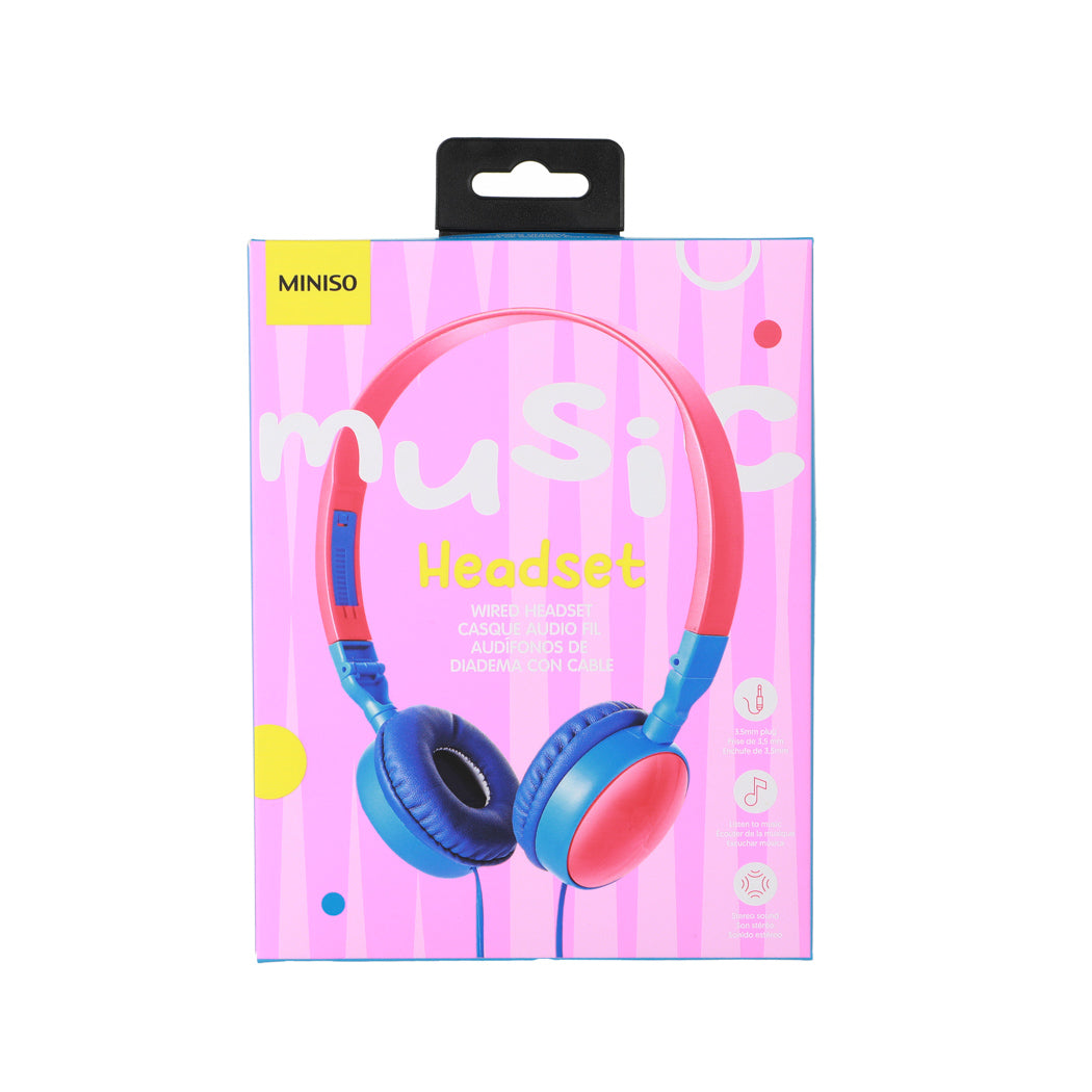 MINISO COLOR BLOCKING 3.5MM KIDS' WIRED HEADSET WITH MICROPHONE  MODEL: 23L02(RED & BLUE) 2014486710108 HEADPHONES