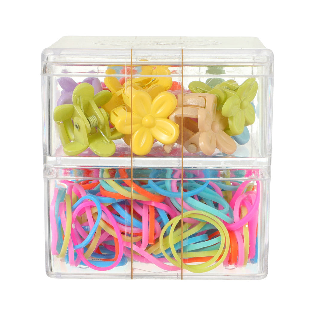MINISO BASIC SERIES DOUBLE-LAYER HAIR CLAW CLIPS & HAIR TIES ( 220 PCS ) 2014729210105 HAIR CLIPS IN STORAGE BOX