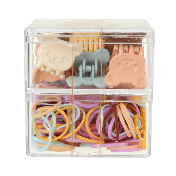 MINISO BASIC SERIES DOUBLE-LAYER HAIR CLAW CLIPS & HAIR TIES ( 220 PCS ) 2014729210105 HAIR CLIPS IN STORAGE BOX