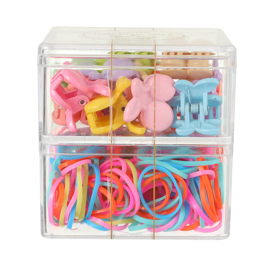 MINISO BASIC SERIES DOUBLE-LAYER HAIR CLAW CLIPS & HAIR TIES ( 220 PCS ) 2014729210105 HAIR CLIPS IN STORAGE BOX