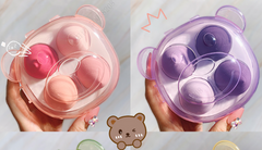 MINISO MAKEUP SPONGE WITH BEAR STORAGE CASE (4 PCS, PINK/PURPLE) 2014782410108 COSMETIC PUFF
