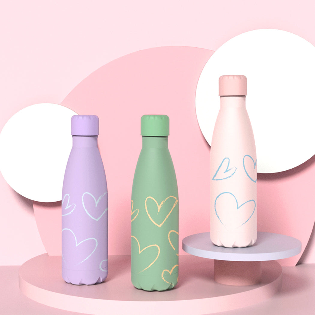 MINISO HEARTS DESIGN DOUBLE WALL INSULATED BOTTLE (500ML) 2014801810100 VACUUM BOTTLE