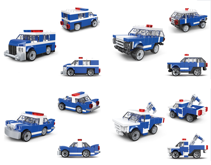 MINISO CAR MODEL SERIES PULL-BACK BUILDING BLOCKS POLICE CAR (4 ASSORTED MODELS) 2015197310106 BUILDING BLOCKS