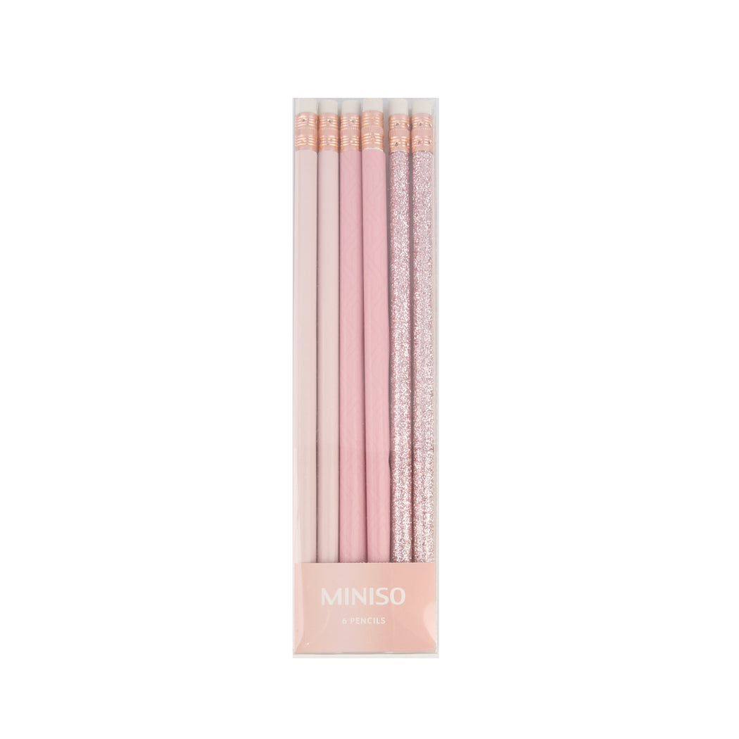 MINISO ROSE GOLD SERIES PENCIL SET ( 6 PACK ) PDQ 2015285710108 STATIONERY & GIFT