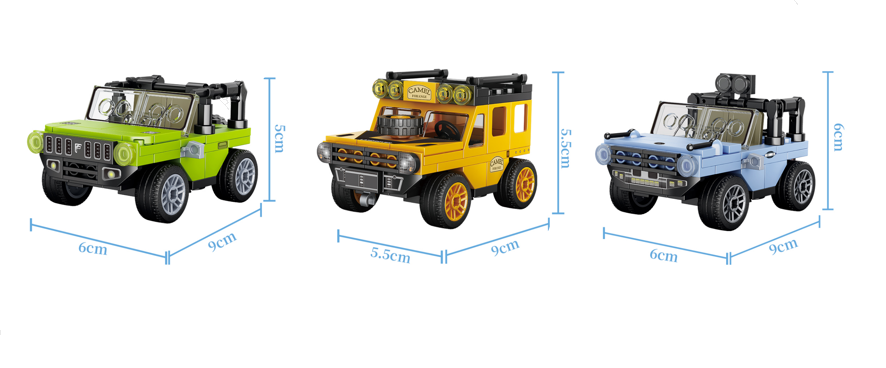 MINISO CAR MODEL SERIES PULL-BACK OFF-ROAD BUILDING BLOCKS CAR (3 ASSORTED MODELS) (PDQ) 2015507310109 BUILDING BLOCKS